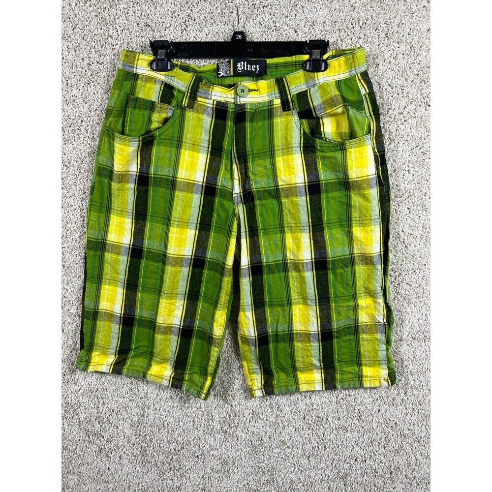 Bluey Mens Plaid Shorts Size XL (36-38) Green Yellow Check Casual Cotton